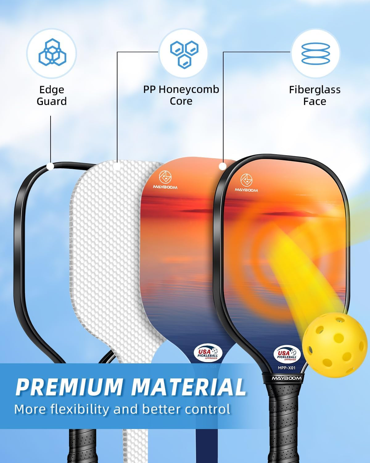 USAPA Approved Pickleball Set: 4 Paddles & 8 Balls, Fiberglass Rackets, Carry Bags for Beginners