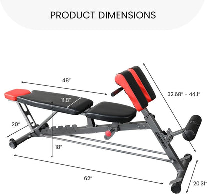 Multi-Functional FID Weight Bench for Comprehensive Full-Body Workouts – Hyper Back Extension, Roman Chair, Adjustable Ab Sit-Up Bench, Incline/Decline Bench, and Flat Bench