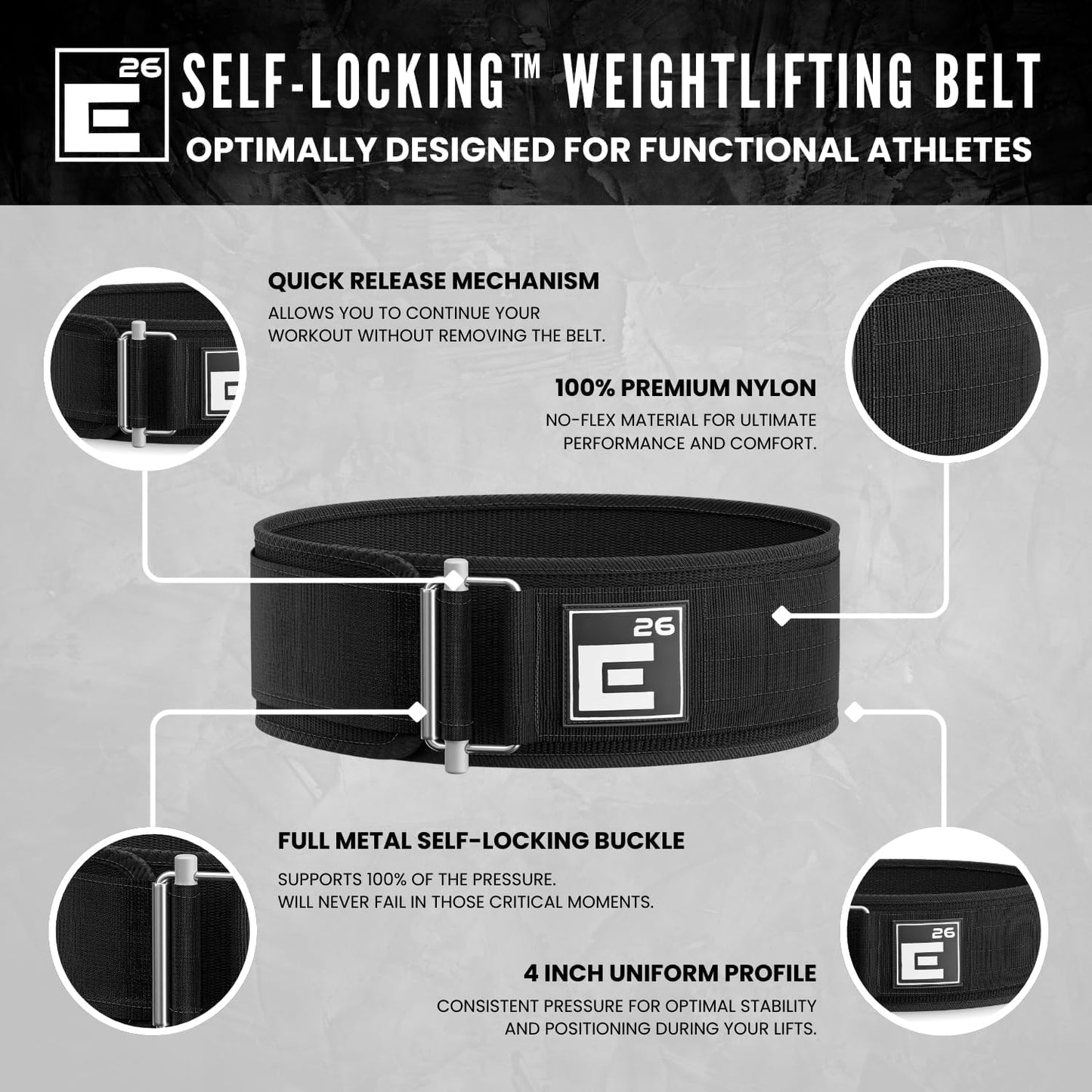 Self-Locking Weight Lifting Belt - Premium Weightlifting Belt for Serious Functional Fitness and Olympic Lifting Athletes - Lifting Support for Men and Women - Deadlift Training Belt