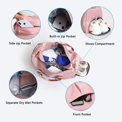 Sports Gym Duffel Bag for Men or Women Waterproof Weekender Travel Bag with Shoes Compartment Dry and Wet Separation for Training Swim Yoga(Red)