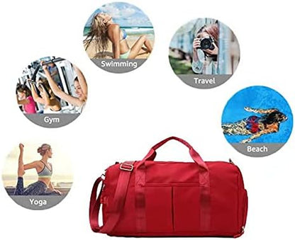 Sports Gym Duffel Bag for Men or Women Waterproof Weekender Travel Bag with Shoes Compartment Dry and Wet Separation for Training Swim Yoga(Red)