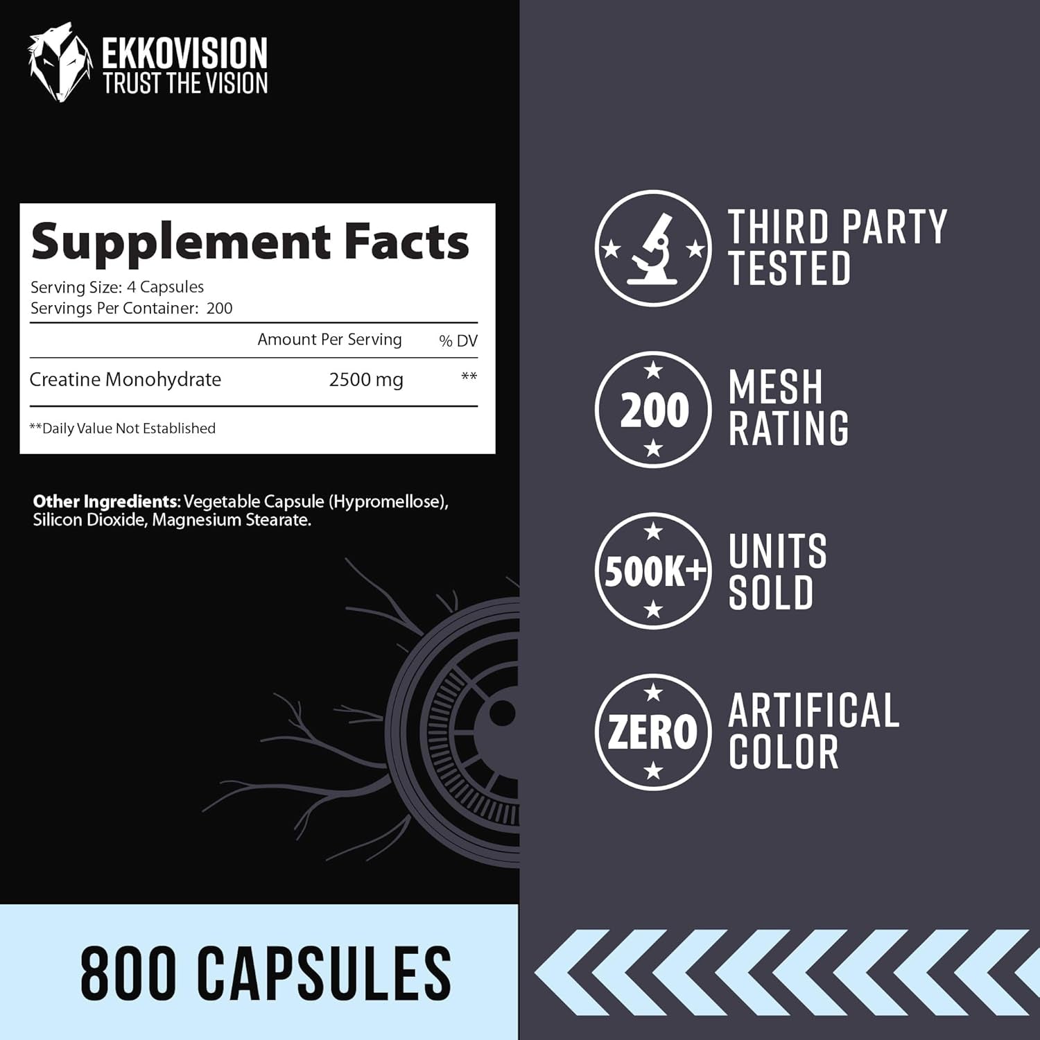 Micronized Creatine Monohydrate Capsules - Unflavored Supplement for Pre and Post Workout Support, 800 Capsules (200 Servings)