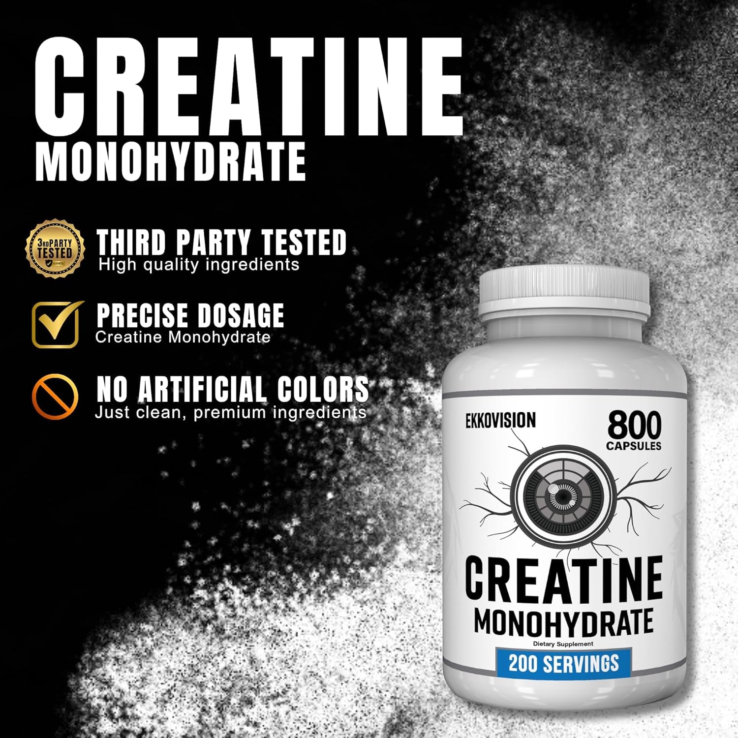 Micronized Creatine Monohydrate Capsules - Unflavored Supplement for Pre and Post Workout Support, 800 Capsules (200 Servings)