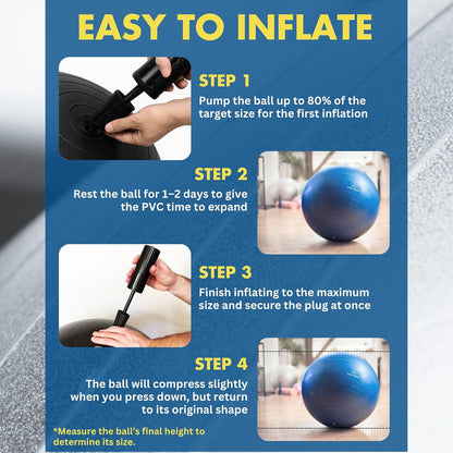 Exercise Ball - Premium Gym-Grade Balance Ball for Fitness, Yoga, Workouts, Pregnancy, and Physical Therapy in Various Sizes