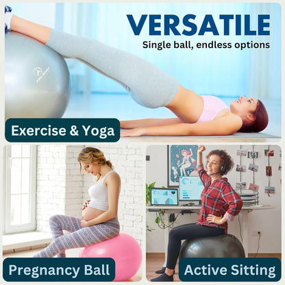 Exercise Ball - Premium Gym-Grade Balance Ball for Fitness, Yoga, Workouts, Pregnancy, and Physical Therapy in Various Sizes