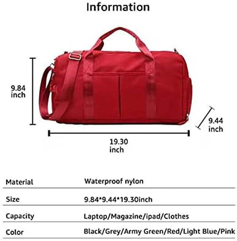 Sports Gym Duffel Bag for Men or Women Waterproof Weekender Travel Bag with Shoes Compartment Dry and Wet Separation for Training Swim Yoga(Red)